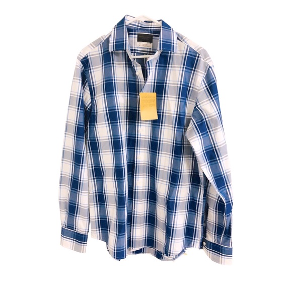 Thomas Dean collection blue striped classic contemporary button down shirt sz M - Picture 1 of 11